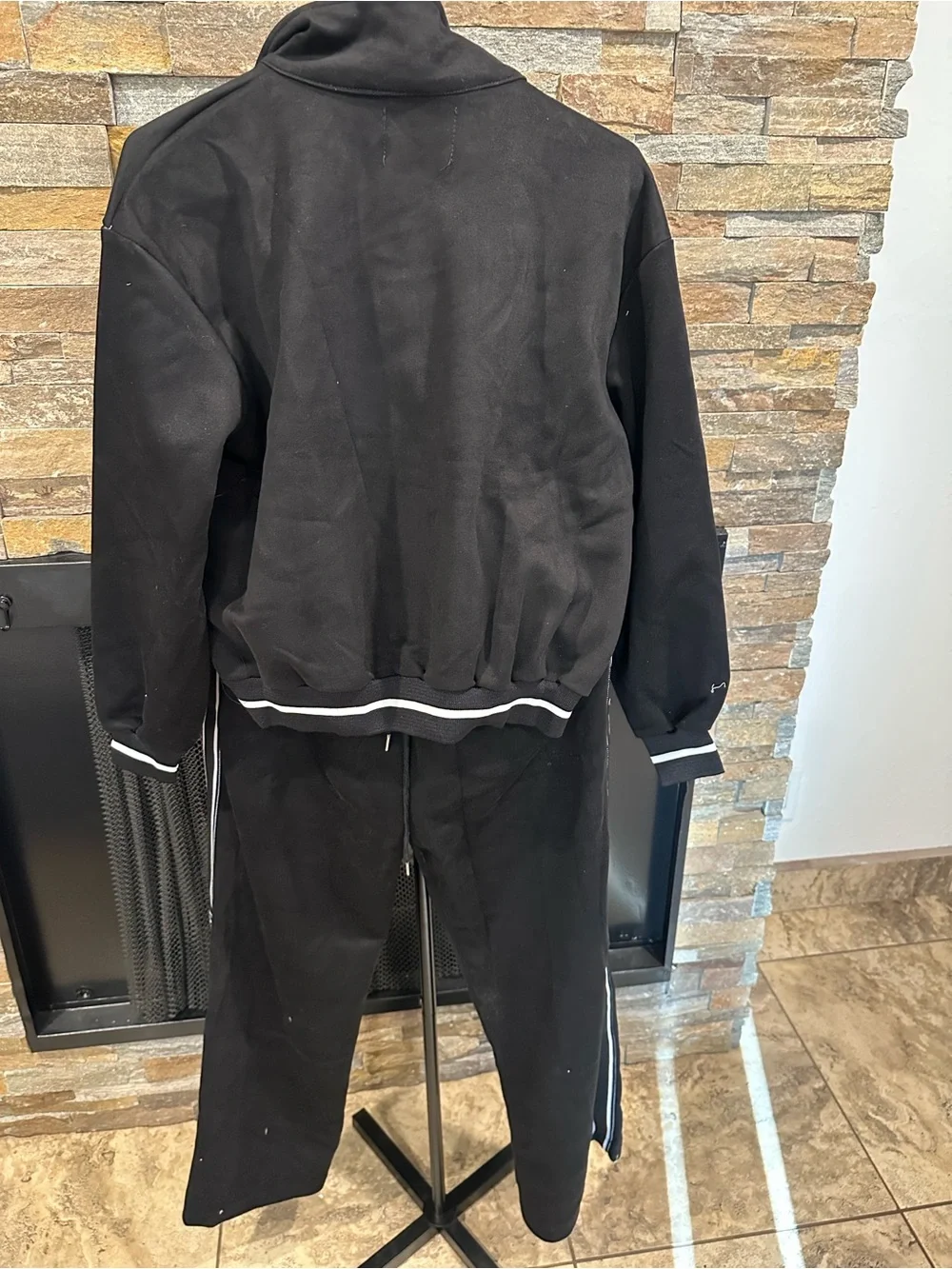 Black Track Jacket and Pants Set with White Stripe size S - Picture 3 of 5